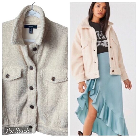 Forever 21 Wm’s Sz Med Faux Shearling Button Up Bomber Jacket - Picture 1 of 7